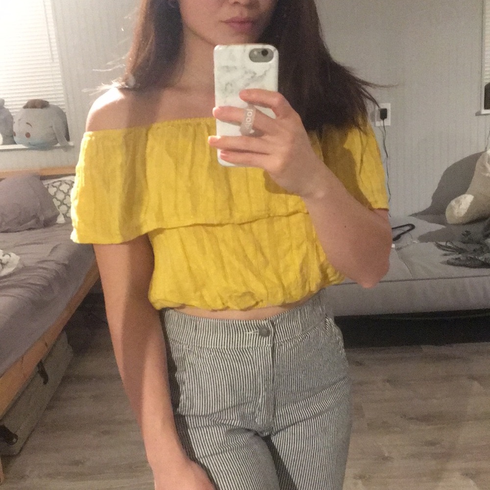 Yellow Off the Shoulder Crop Top
